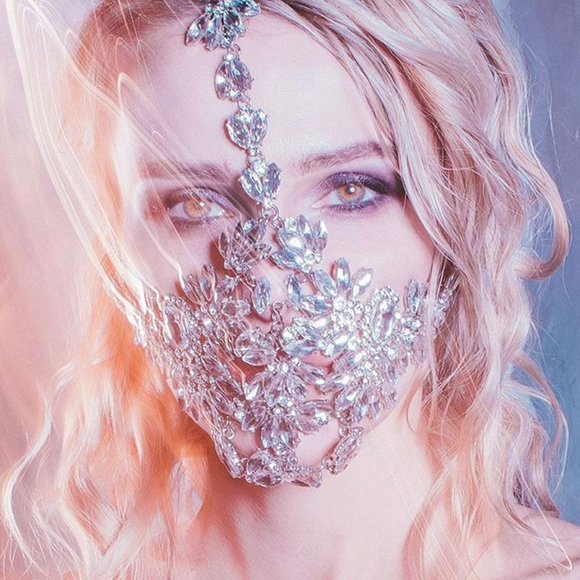 Crystal Face Mask Masquerade Full Face Jewelry Halloween Accessories Rhinestone - Picture 4 of 6